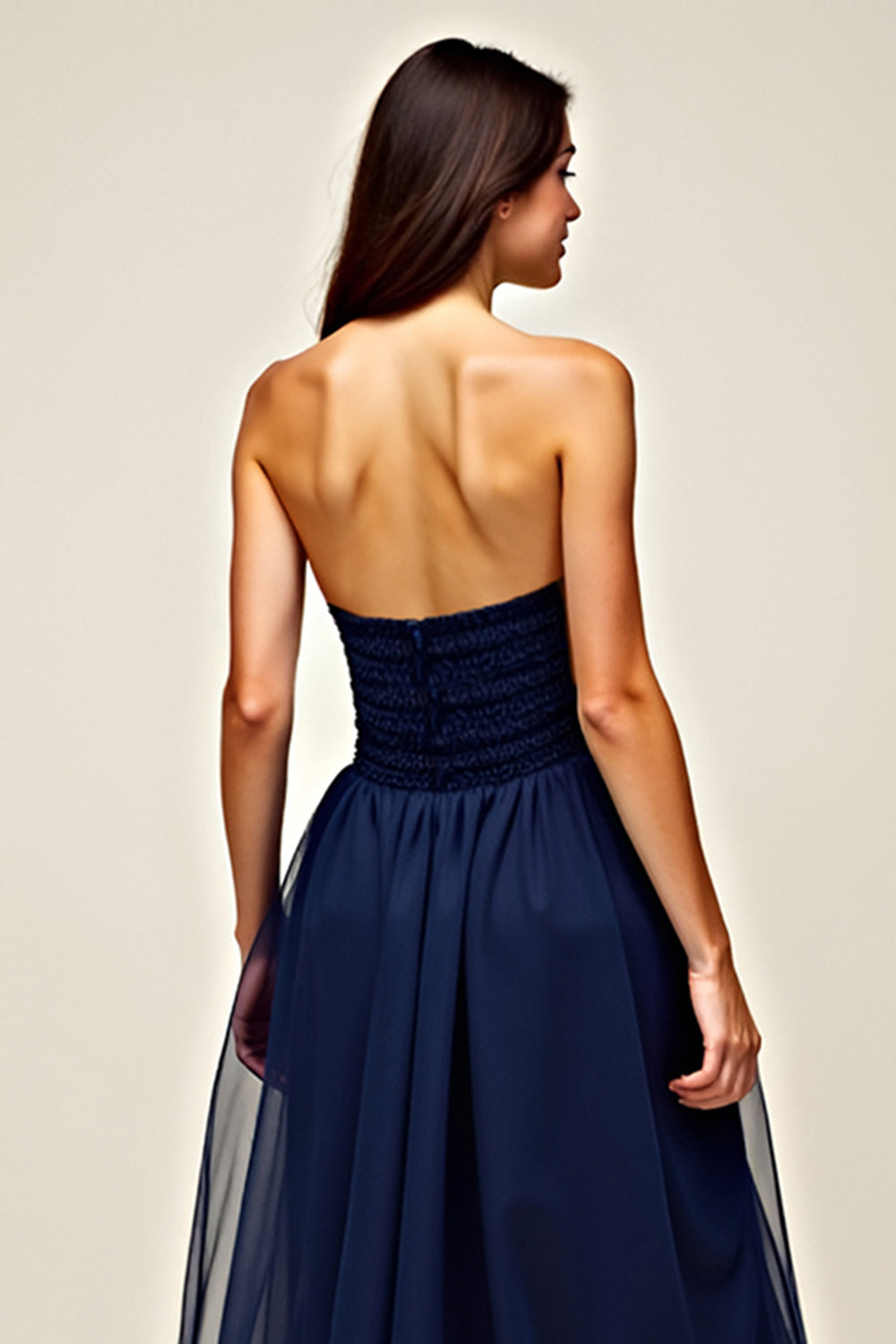 Sweetheart Navy A Line Long Wedding Guest Dress with Ruffles