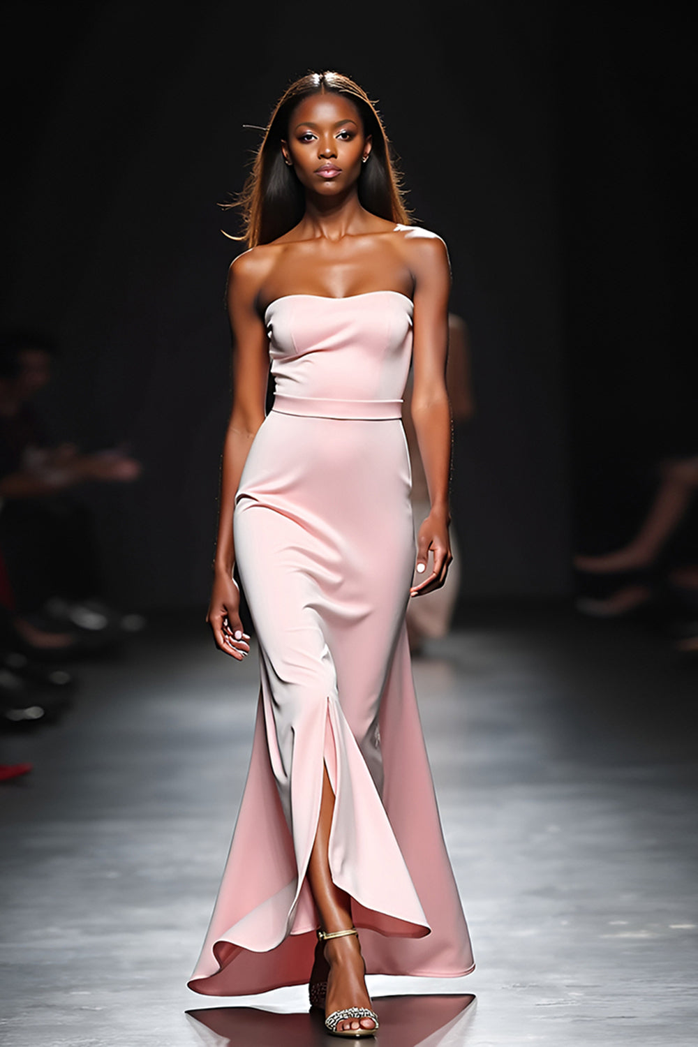 Blush Strapless Satin Long Gala Dress