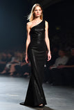 Sparkly Black Mermaid Long One Shoulder Gala Dress