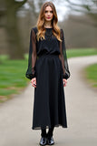 A Line Black Chiffon Sleeves Formal Dress