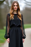 A Line Black Chiffon Sleeves Formal Dress