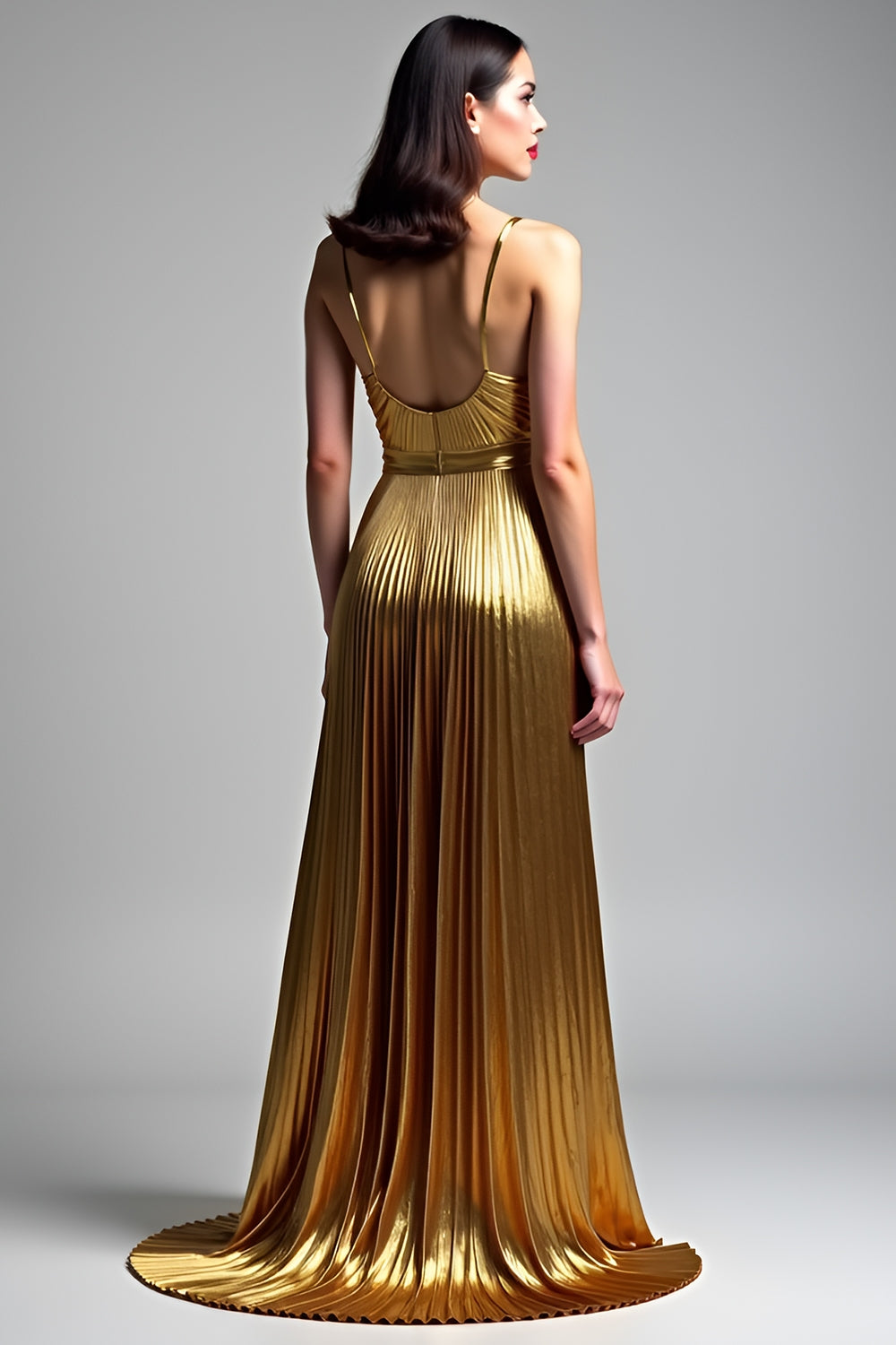 Metallic Golden A Line Long Wedding Guest Dress