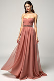 Sweetheart Brown A Line Long Wedding Guest Dress