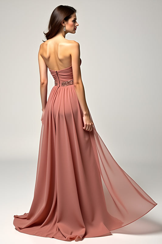 Sweetheart Brown A Line Long Wedding Guest Dress