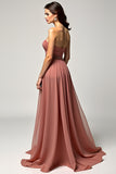 Sweetheart Brown A Line Long Wedding Guest Dress