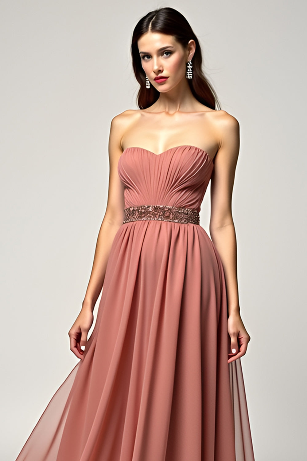 Sweetheart Brown A Line Long Wedding Guest Dress