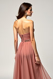 Sweetheart Brown A Line Long Wedding Guest Dress