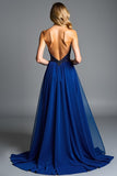 A Line Royal Blue Ruched Long Wedding Guest Dress