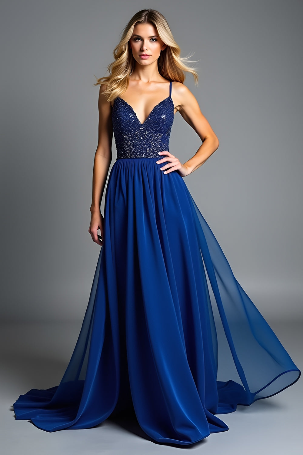 A Line Royal Blue Ruched Long Wedding Guest Dress