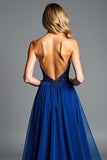 A Line Royal Blue Ruched Long Wedding Guest Dress