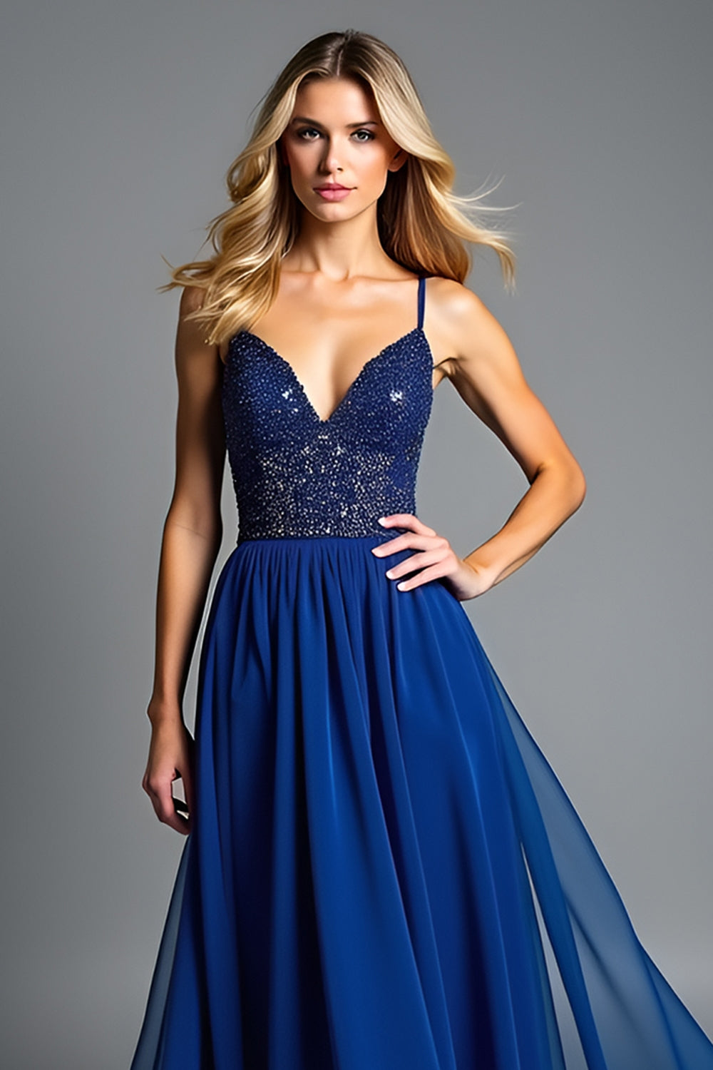 A Line Royal Blue Ruched Long Wedding Guest Dress