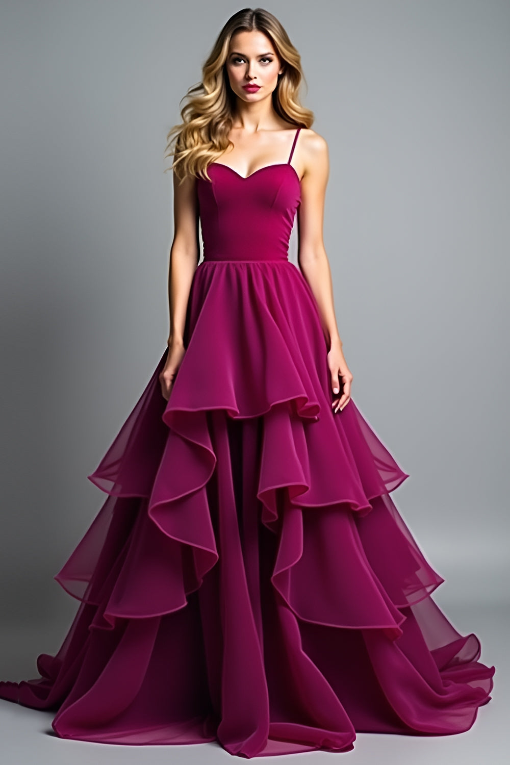 A Line Ruched Dark Purple Long Wedding Guest Dress with Ruffles