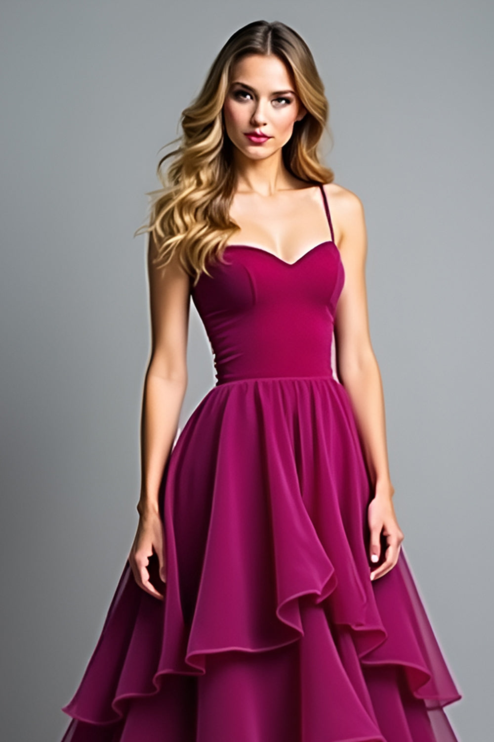 A Line Ruched Dark Purple Long Wedding Guest Dress with Ruffles