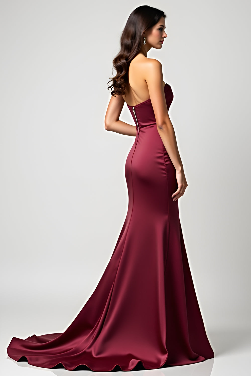 Burgundy Sweetheart Ruched Long Wedding Guest Dress