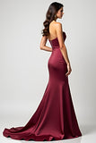 Burgundy Sweetheart Ruched Long Wedding Guest Dress