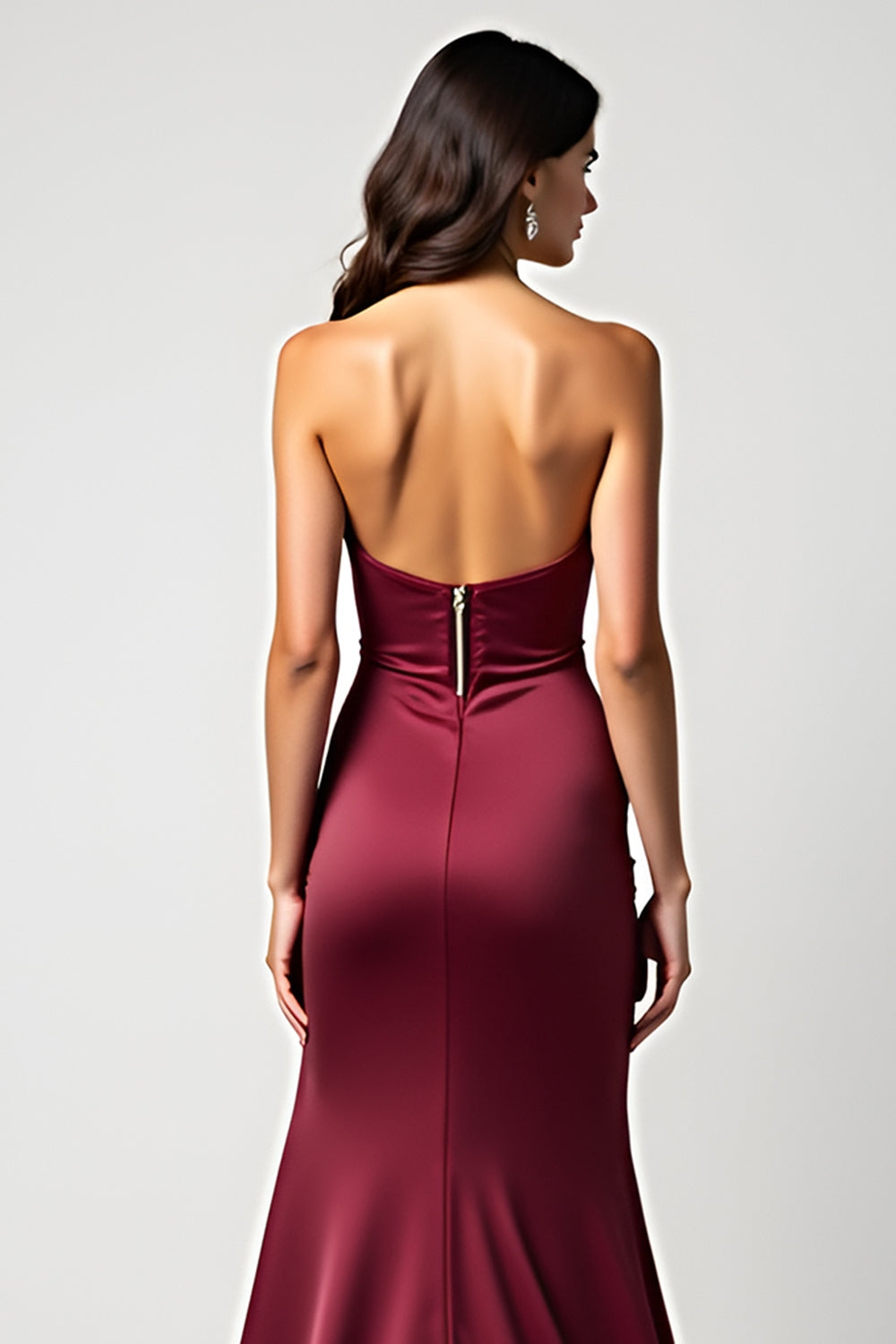 Burgundy Sweetheart Ruched Long Wedding Guest Dress