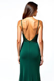 V-Neck Dark Green Spaghetti Straps Long Wedding Guest Dress with Ruffles