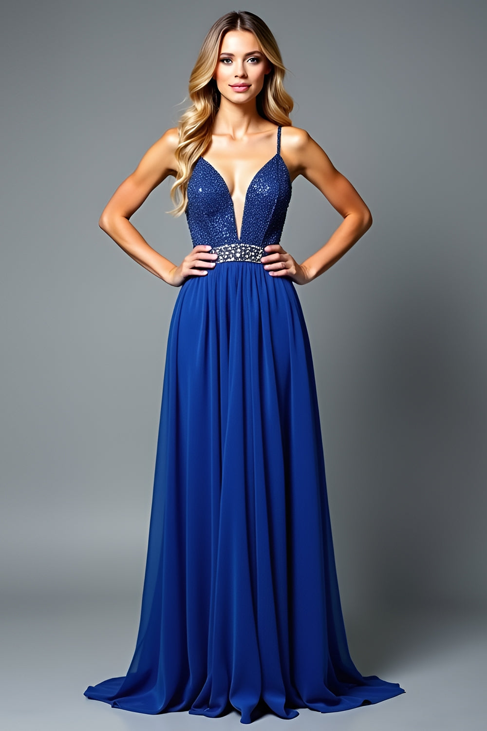 Spaghetti Straps Royal Blue A Line Long Wedding Guest Dress