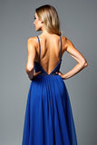 Spaghetti Straps Royal Blue A Line Long Wedding Guest Dress