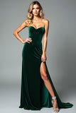 Sheath Dark Green Strapless Long Wedding Guest Dress with Slit