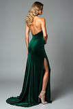 Sheath Dark Green Strapless Long Wedding Guest Dress with Slit