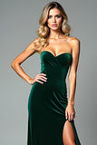 Sheath Dark Green Strapless Long Wedding Guest Dress with Slit