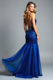 Glitter Royal Blue Spaghetti Straps Long Wedding Guest Dress