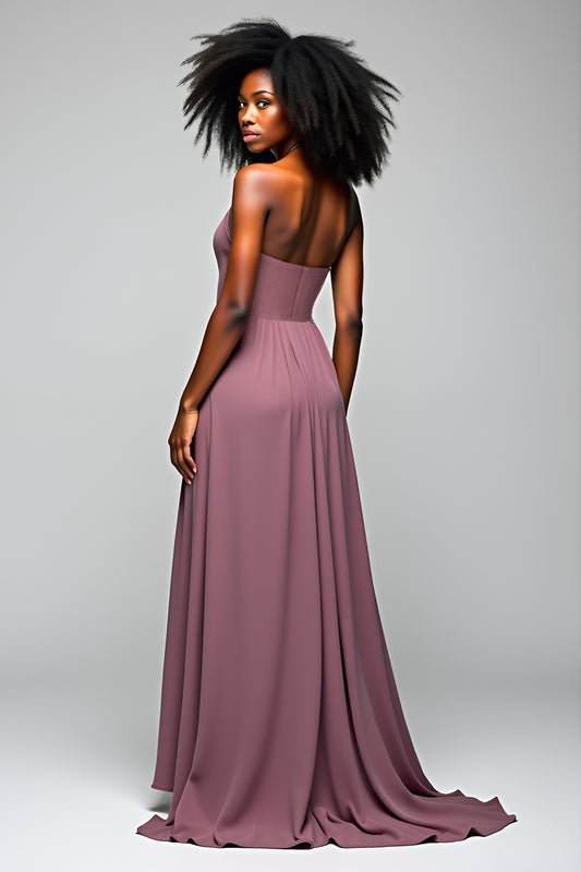 Chiffon Grey Purple Halter Neck Long Wedding Guest Dress with Slit