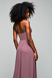 Chiffon Grey Purple Halter Neck Long Wedding Guest Dress with Slit