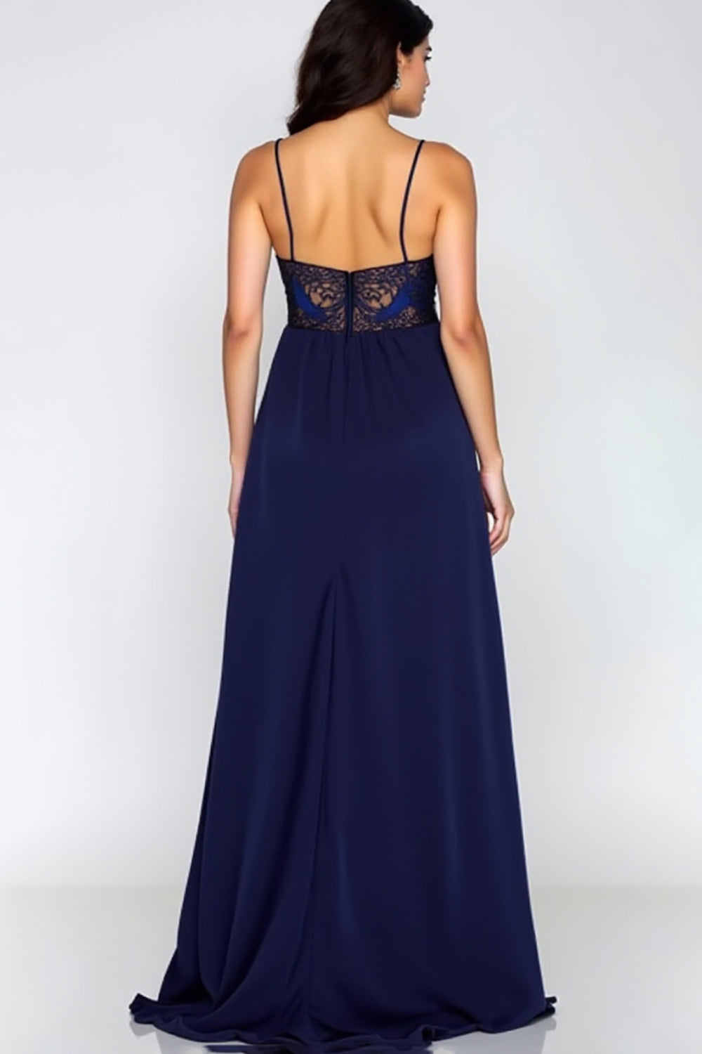 Spaghetti Straps Navy Long Formal Dress with Embroidery