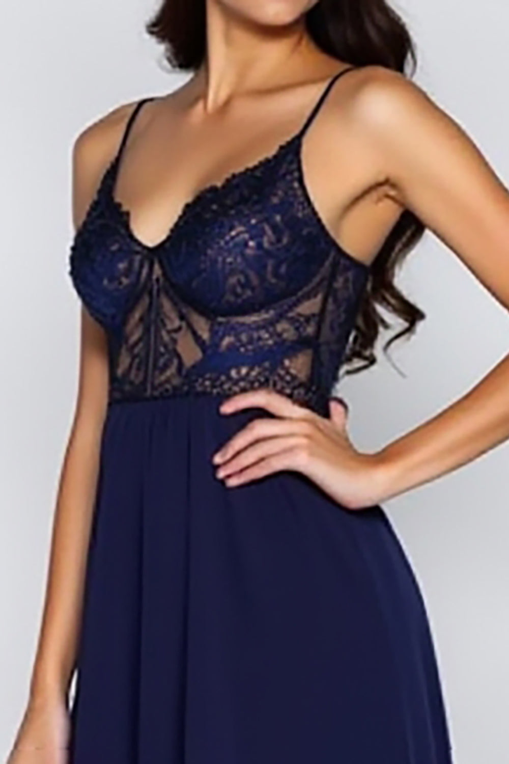 Spaghetti Straps Navy Long Formal Dress with Embroidery