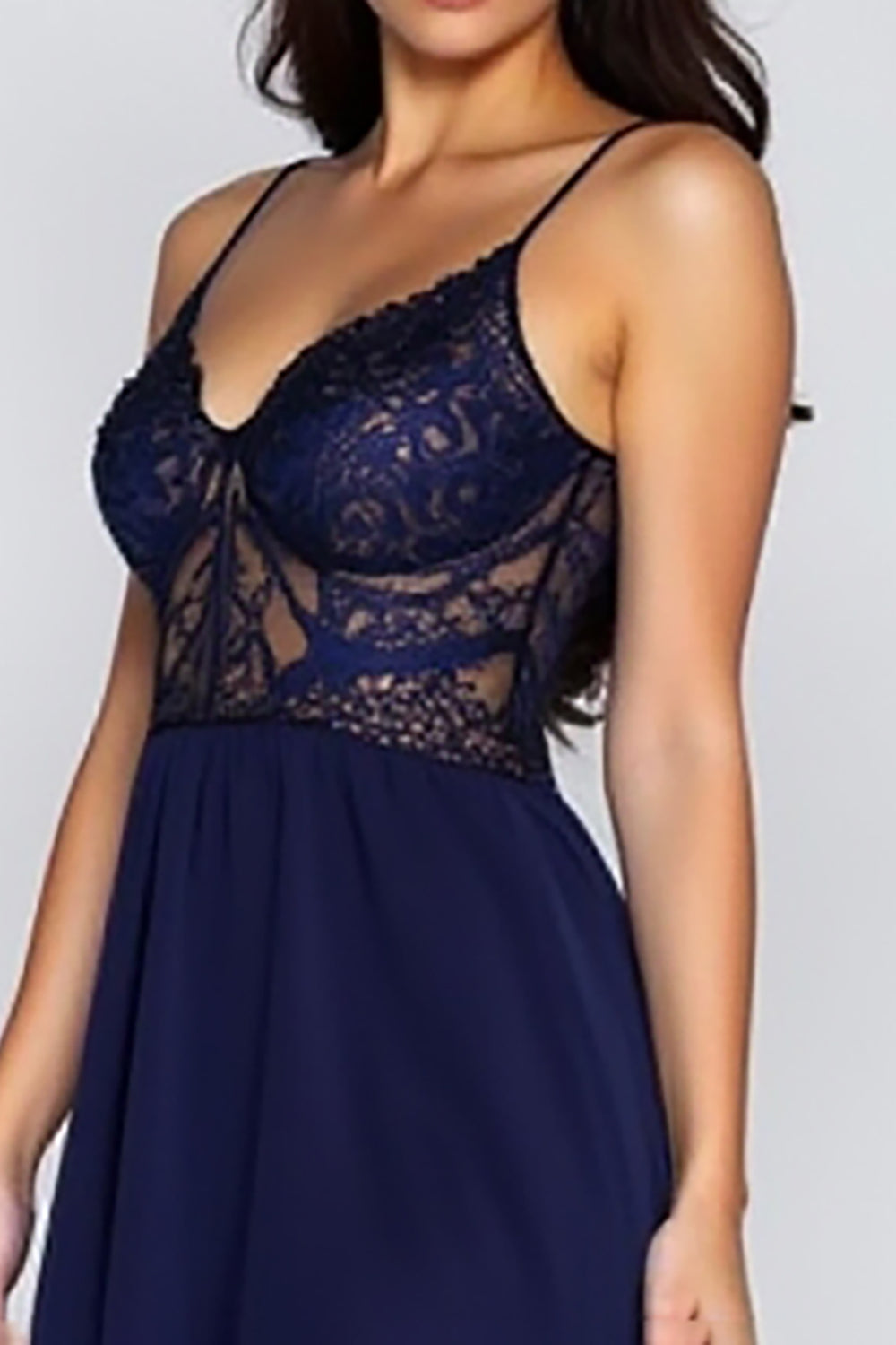 Spaghetti Straps Navy Long Formal Dress with Embroidery