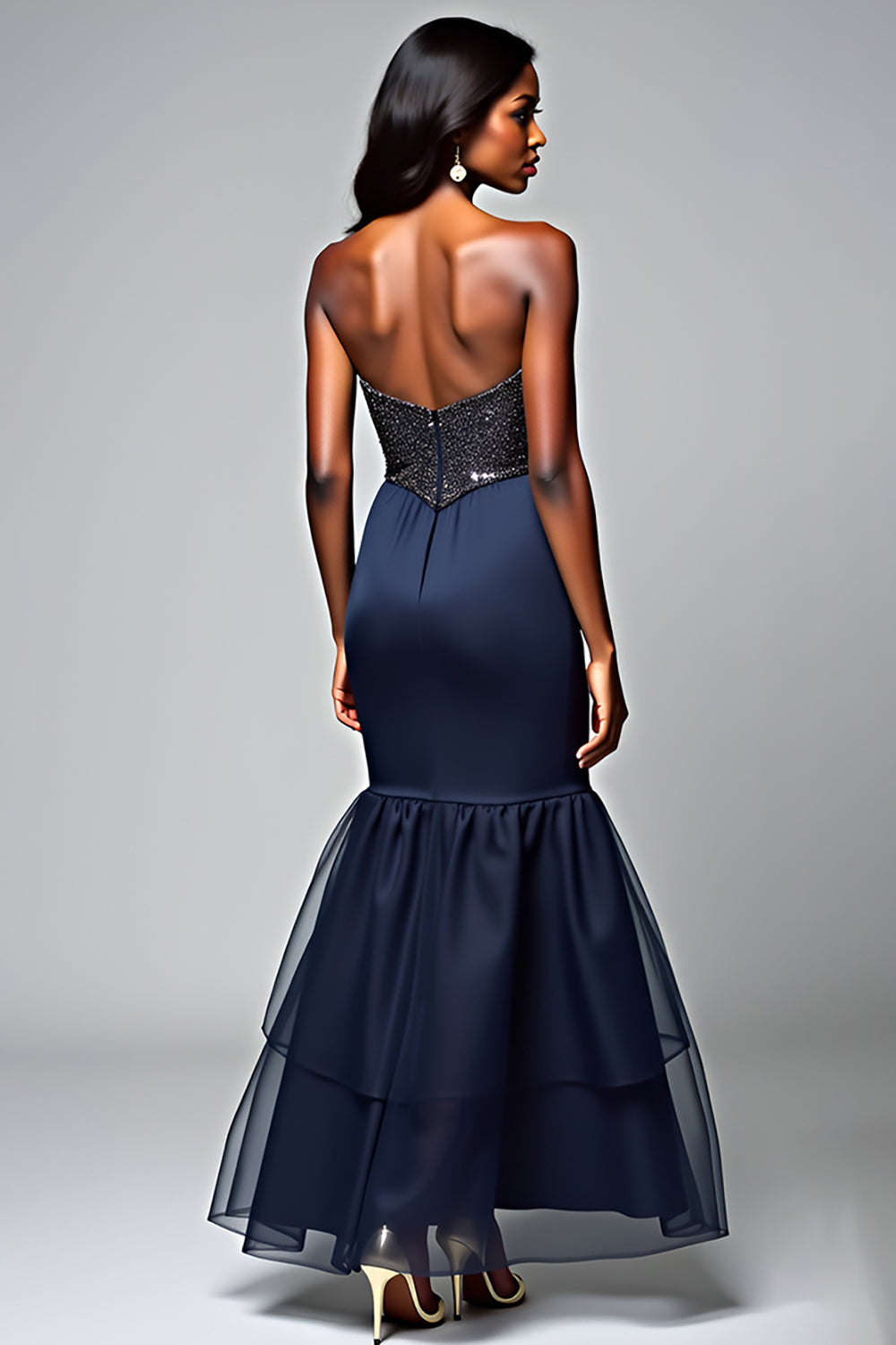 Sparkly Navy Spaghetti Straps Long Formal Dress