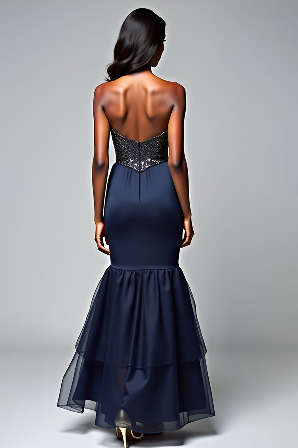 Sparkly Navy Spaghetti Straps Long Formal Dress