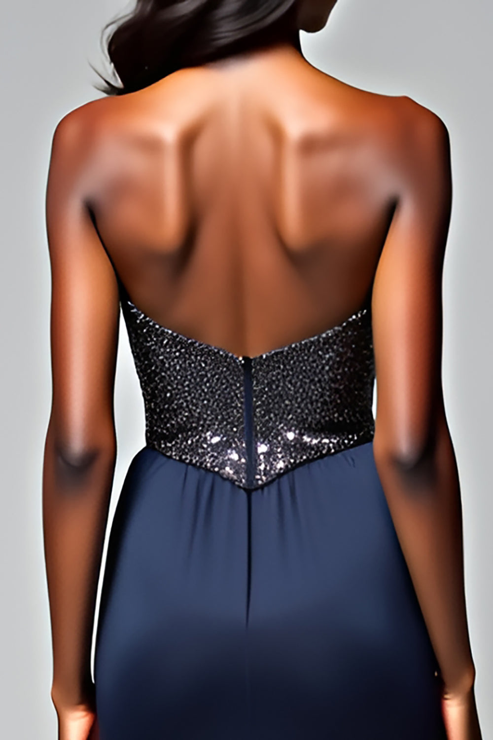 Sparkly Navy Spaghetti Straps Long Formal Dress