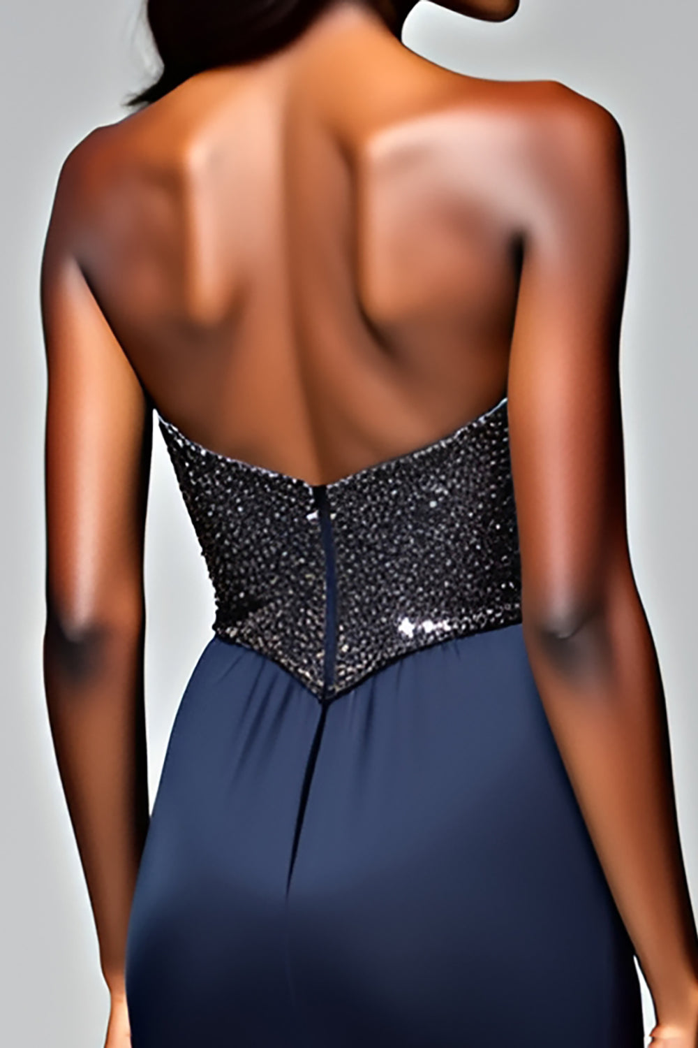 Sparkly Navy Spaghetti Straps Long Formal Dress