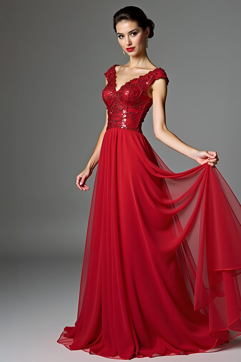 A Line Red V-Neck Backless Long Mother of Bride Dress