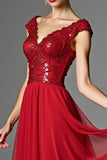 A Line Red V-Neck Backless Long Mother of Bride Dress