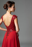 A Line Red V-Neck Backless Long Mother of Bride Dress