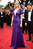 Deep V-Neck Purple Sheath Long Gala Dress