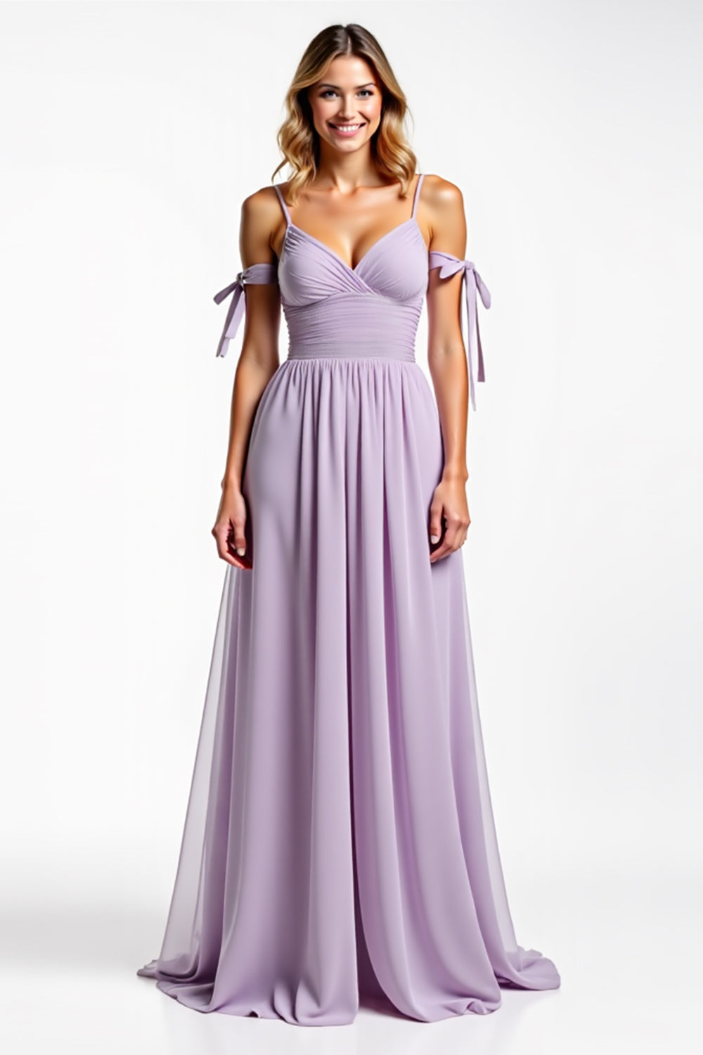 Spaghetti Straps Lilac Chiffon Long Bridesmaid Dress