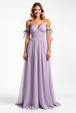 Spaghetti Straps Lilac Chiffon Long Bridesmaid Dress