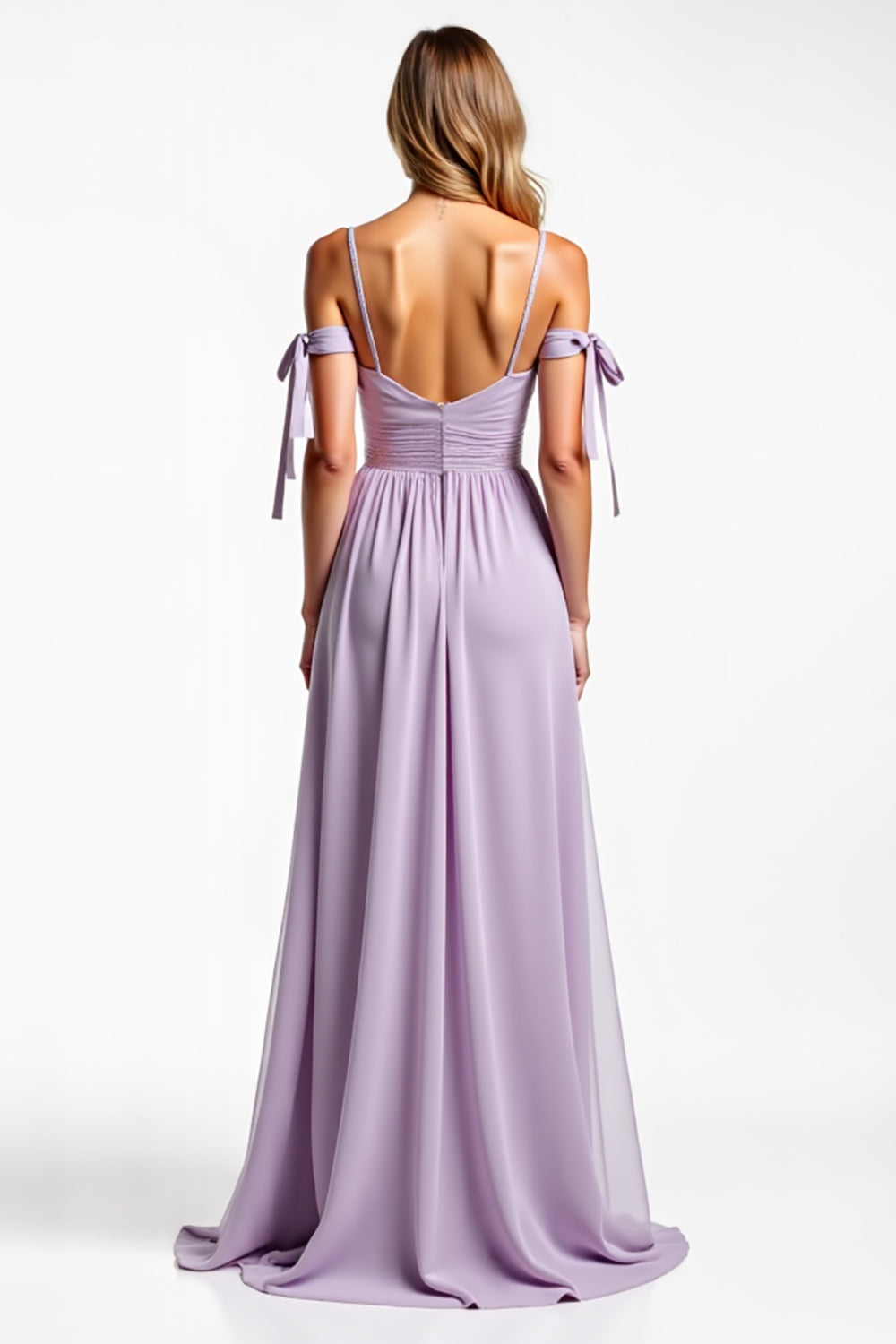 Spaghetti Straps Lilac Chiffon Long Bridesmaid Dress