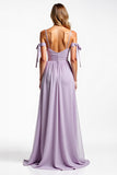 Spaghetti Straps Lilac Chiffon Long Bridesmaid Dress