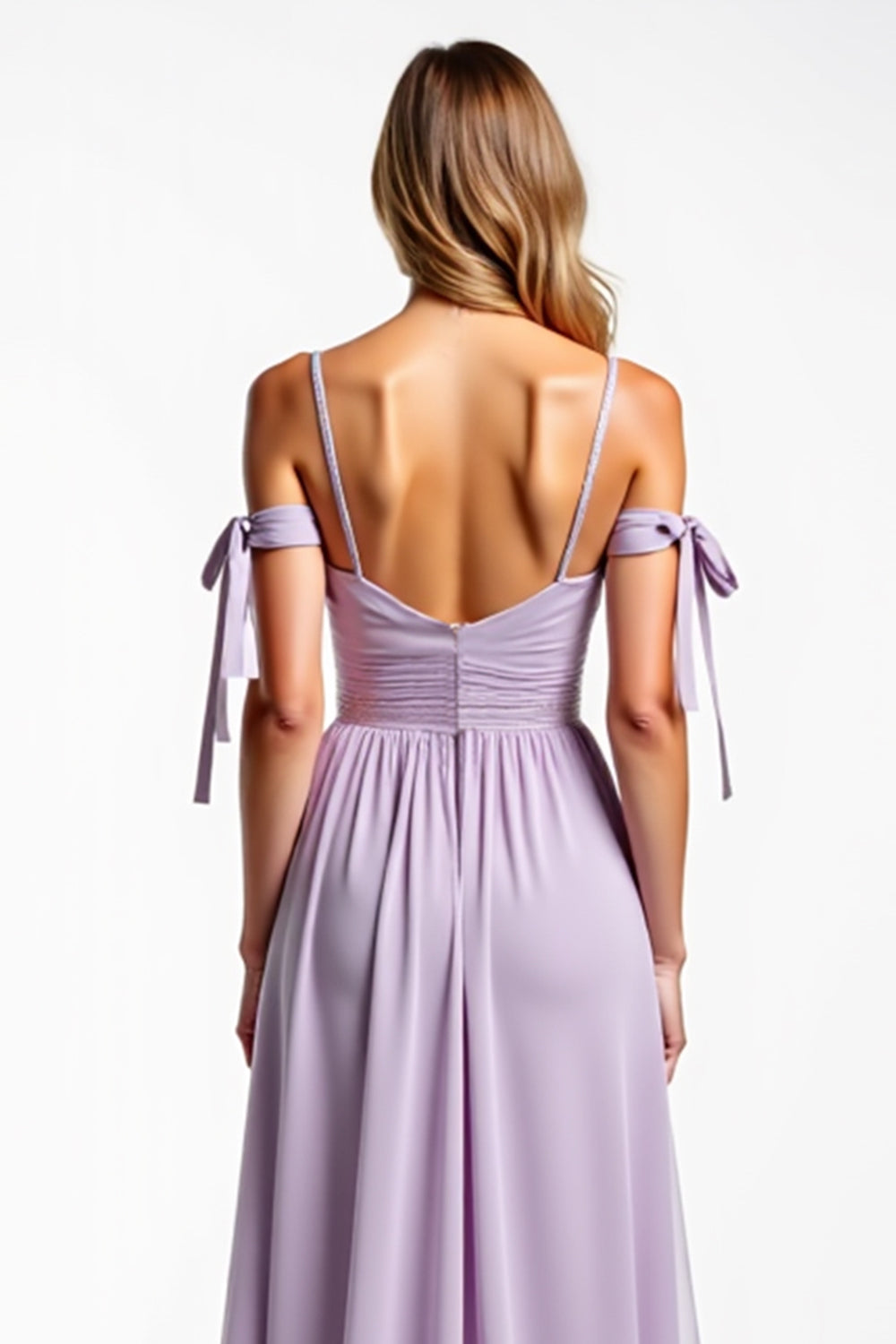 Spaghetti Straps Lilac Chiffon Long Bridesmaid Dress