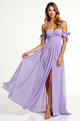 A Line Lilac Backless Long Bridesmaid Dress with Slit