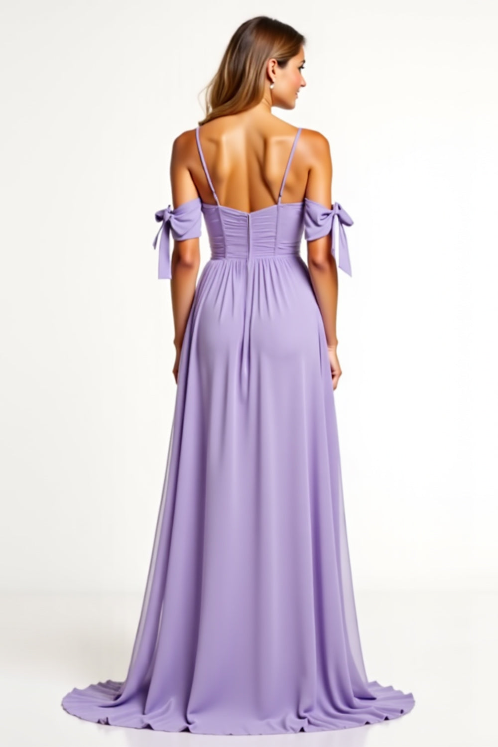 A Line Lilac Backless Long Bridesmaid Dress with Slit