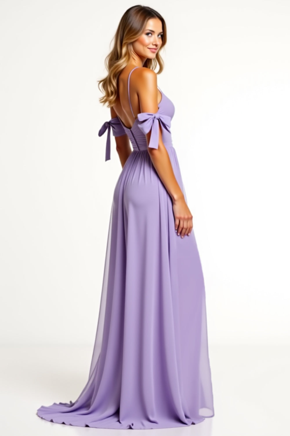 A Line Lilac Backless Long Bridesmaid Dress with Slit