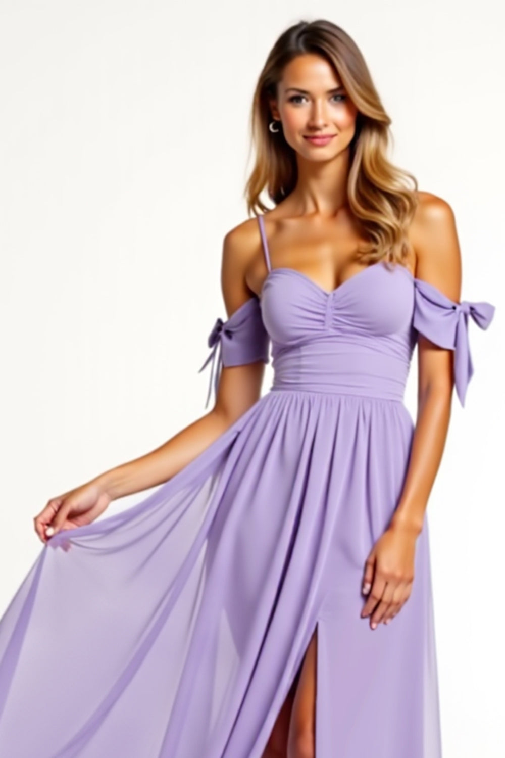 A Line Lilac Backless Long Bridesmaid Dress with Slit