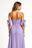 A Line Lilac Backless Long Bridesmaid Dress with Slit